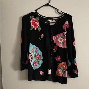 Coldwater Creek Black Floral Button Down Shirt